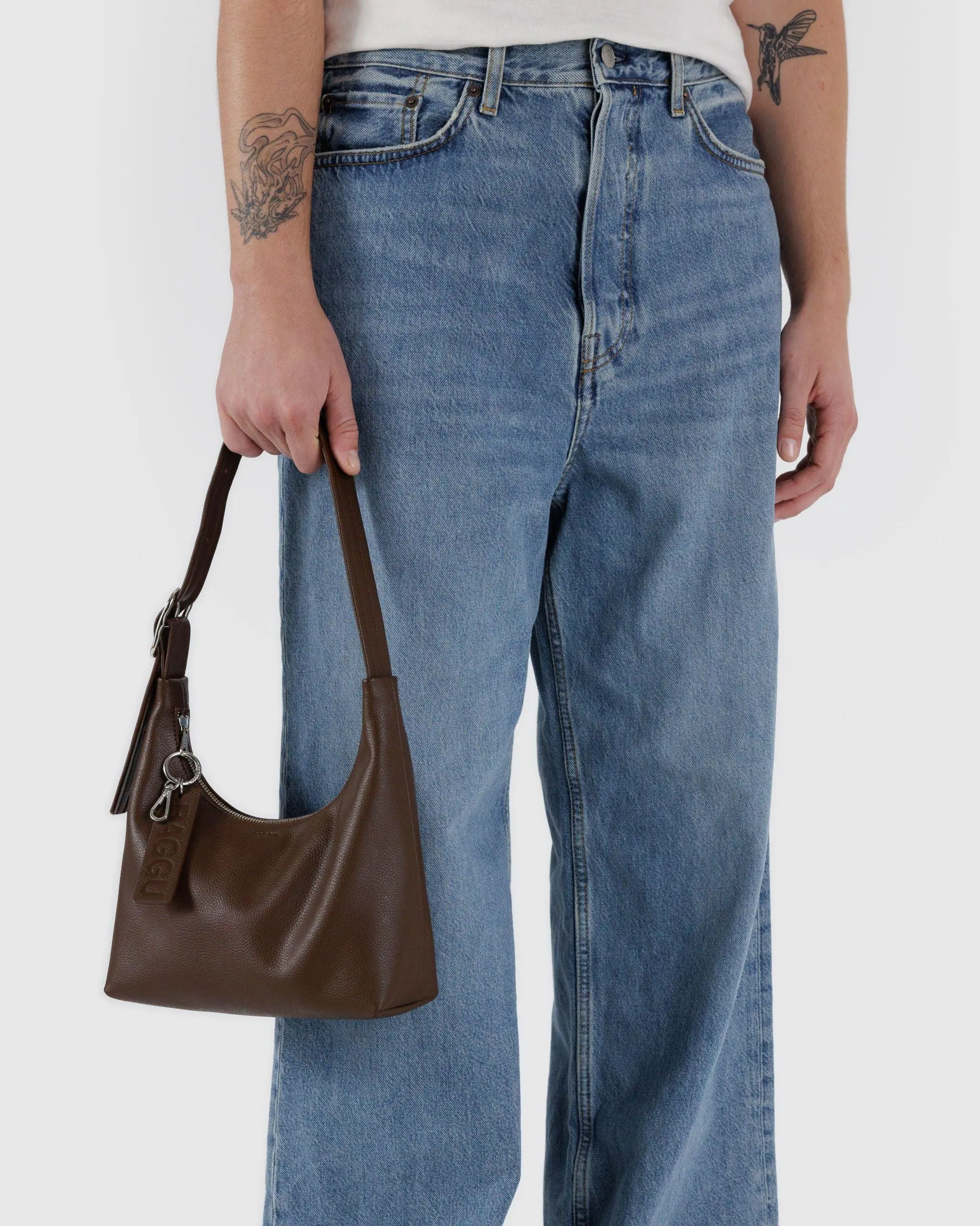 Mini Recycled Leather Shoulder Bag Brown - Image 3
