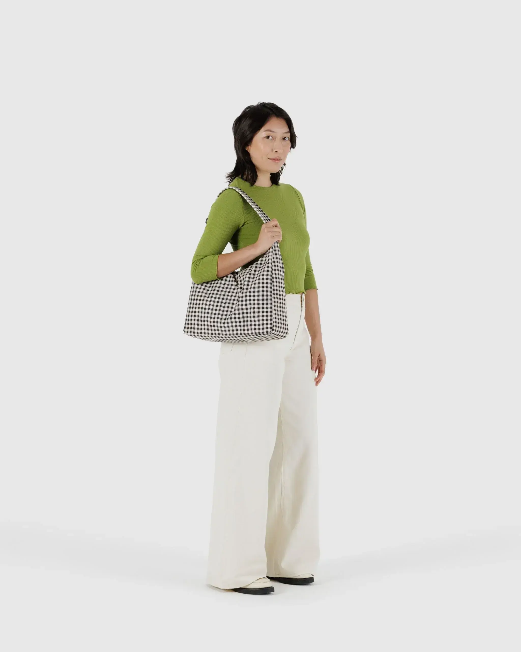 Nylon Shoulder Bag Black & White Gingham - Image 2