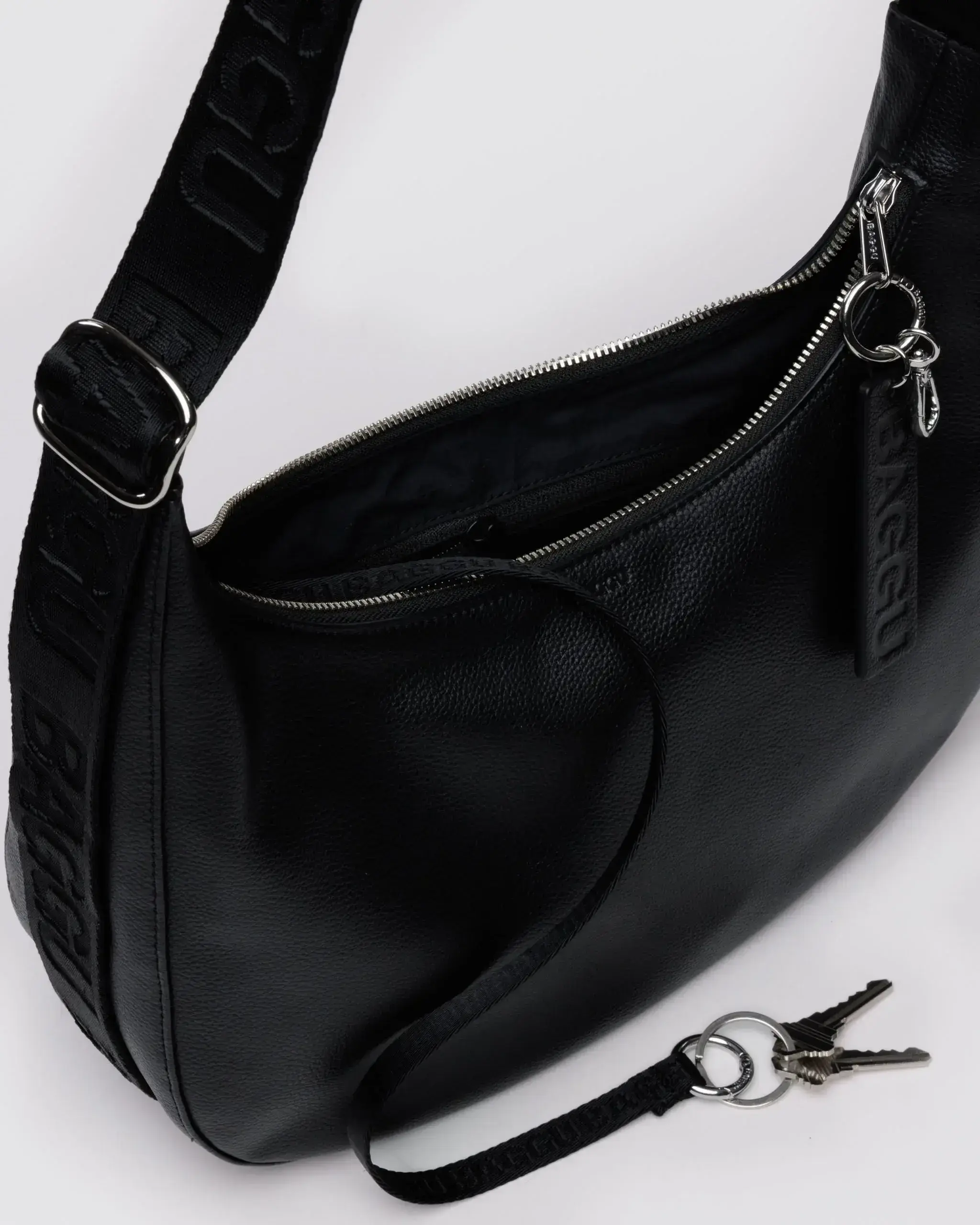 Medium Recycled Leather Crescent Bag Black - Image 4