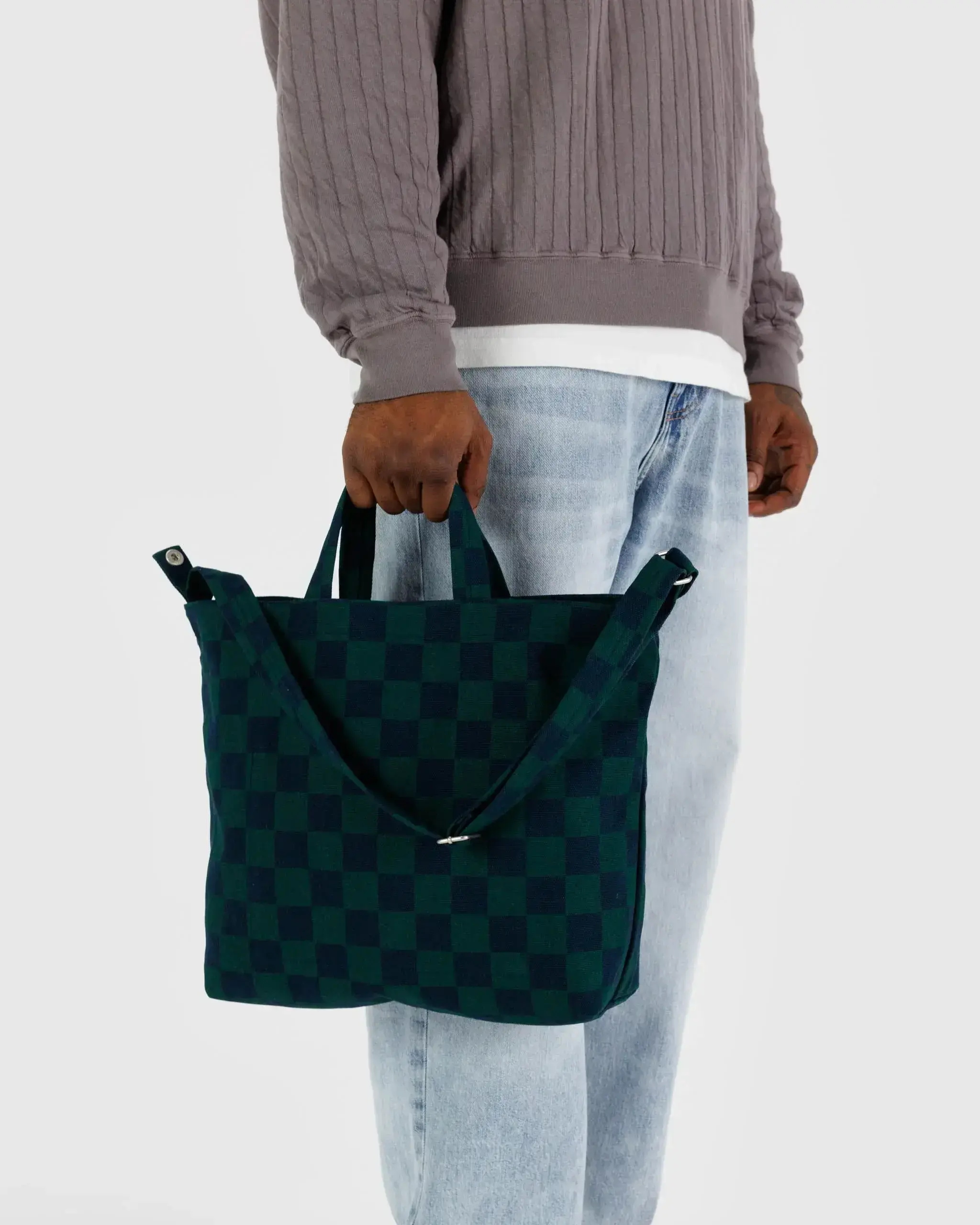 Horizontal Zip Duck Bag Navy Green Check - Image 3