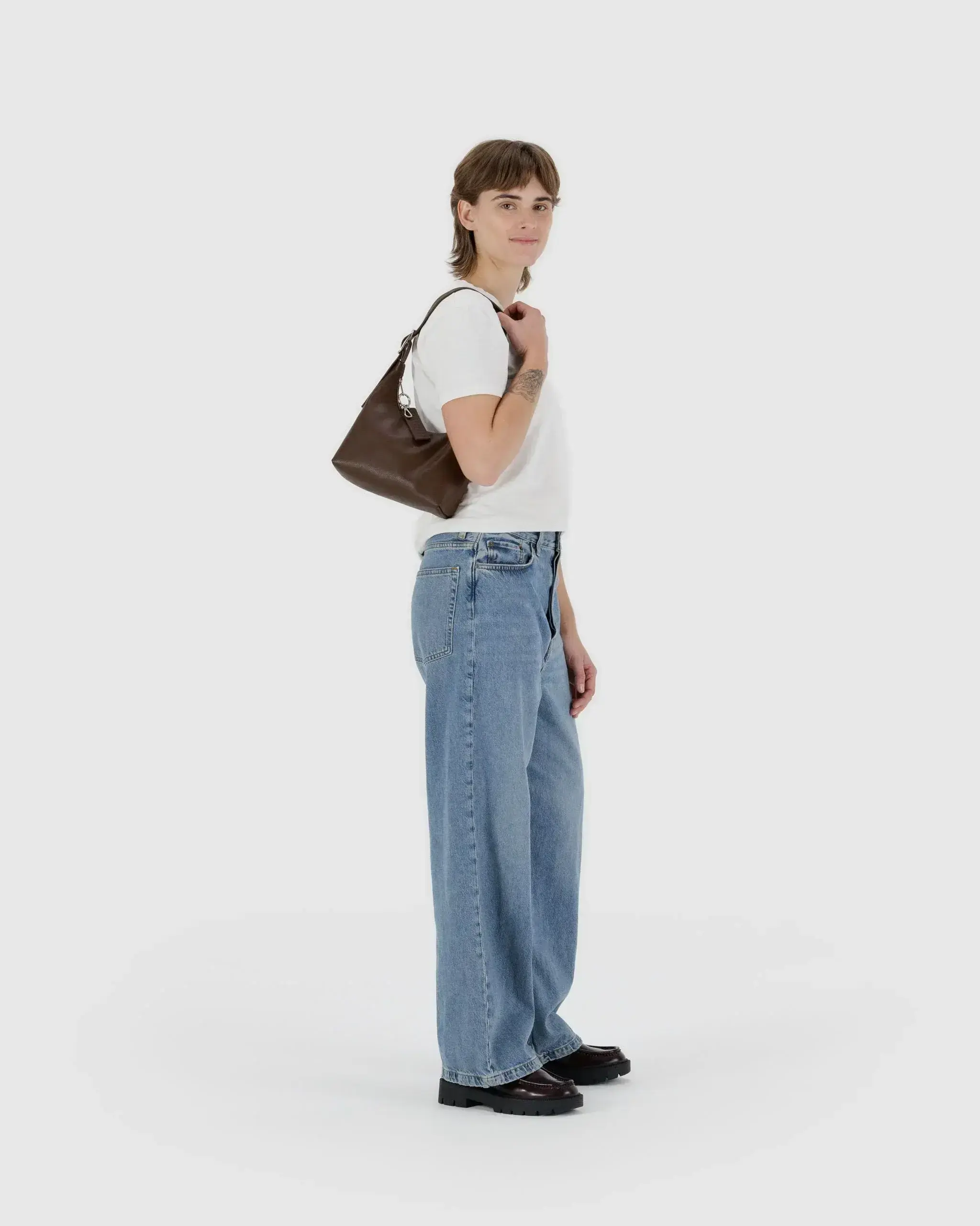 Mini Recycled Leather Shoulder Bag Brown - Image 2