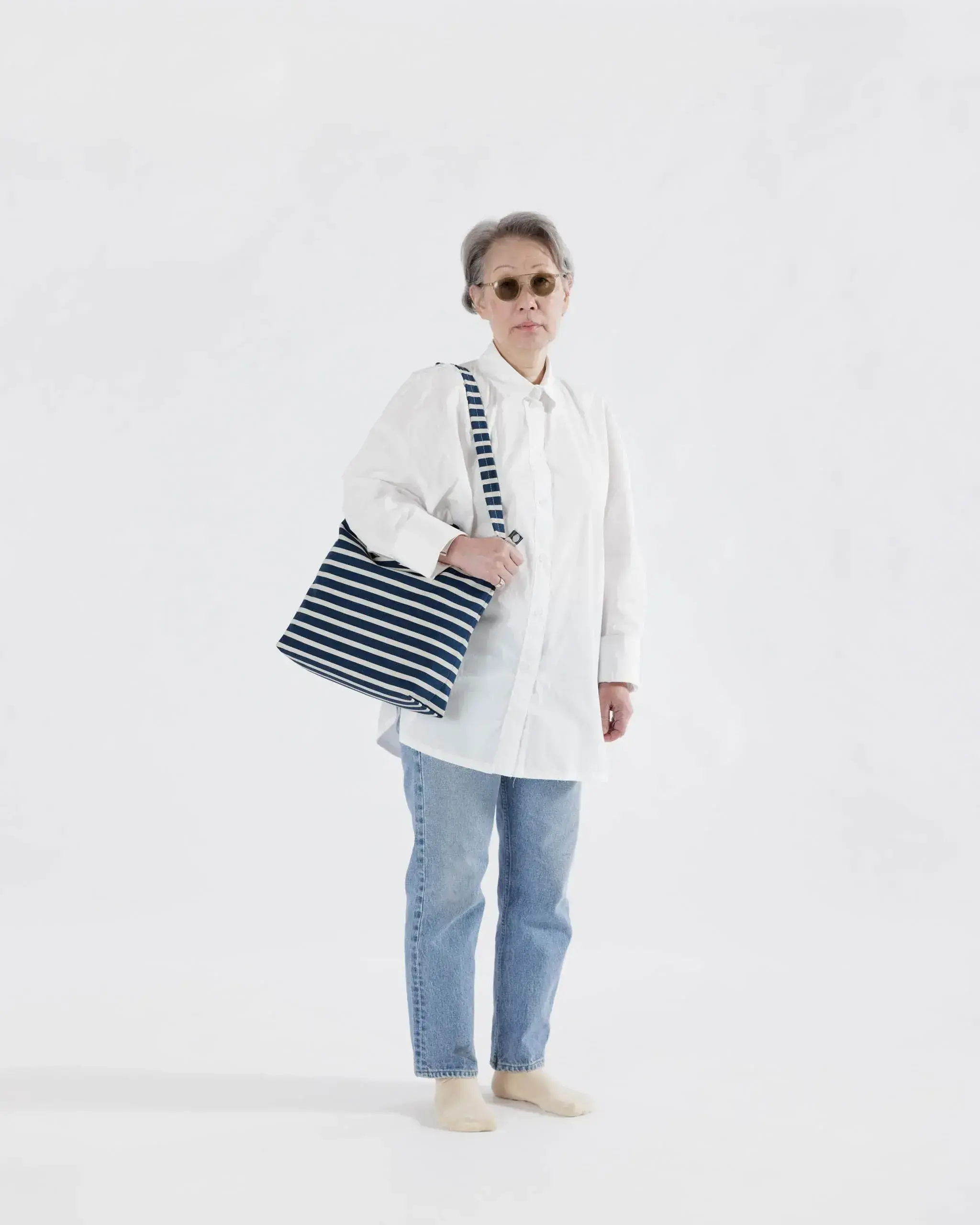Horizontal Zip Duck Bag Navy Stripe - Image 2