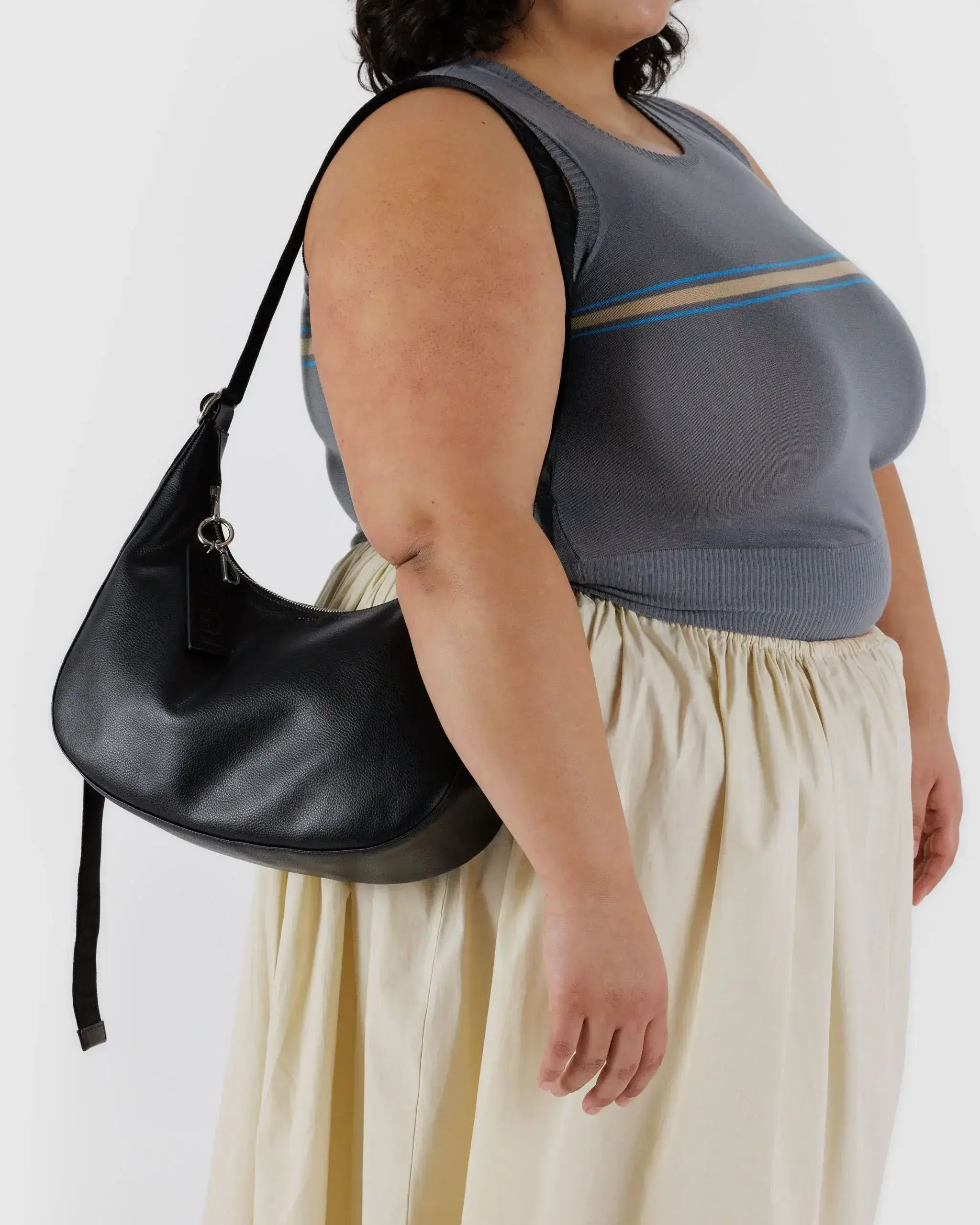 Medium Recycled Leather Crescent Bag Black - Image 3