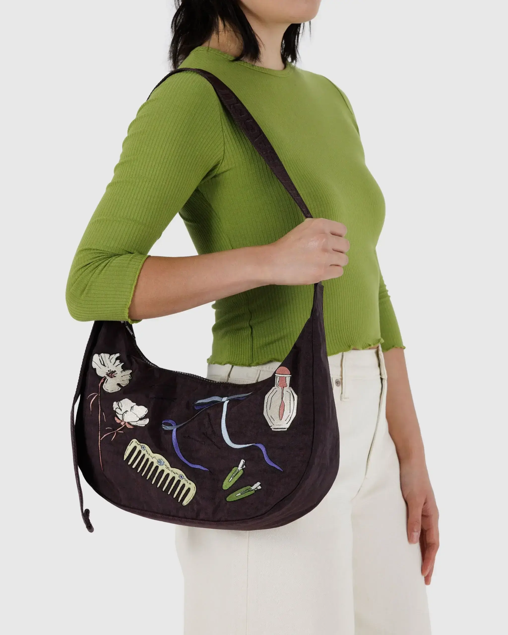 Medium Nylon Crescent Bag Embroidered Get Ready With Me - Image 3