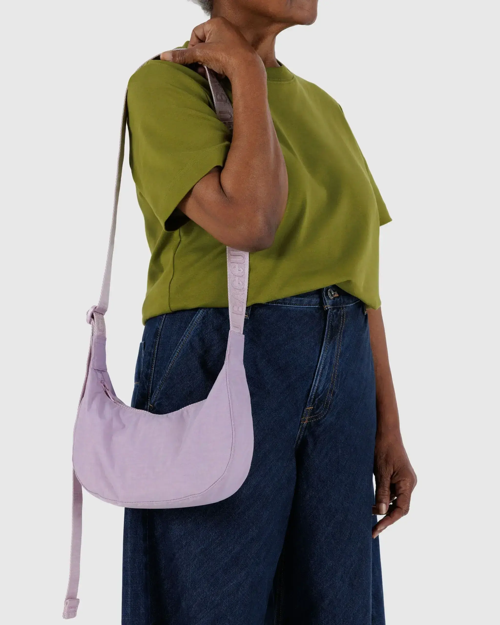 Small Nylon Crescent Bag Dusty Pink - Image 3