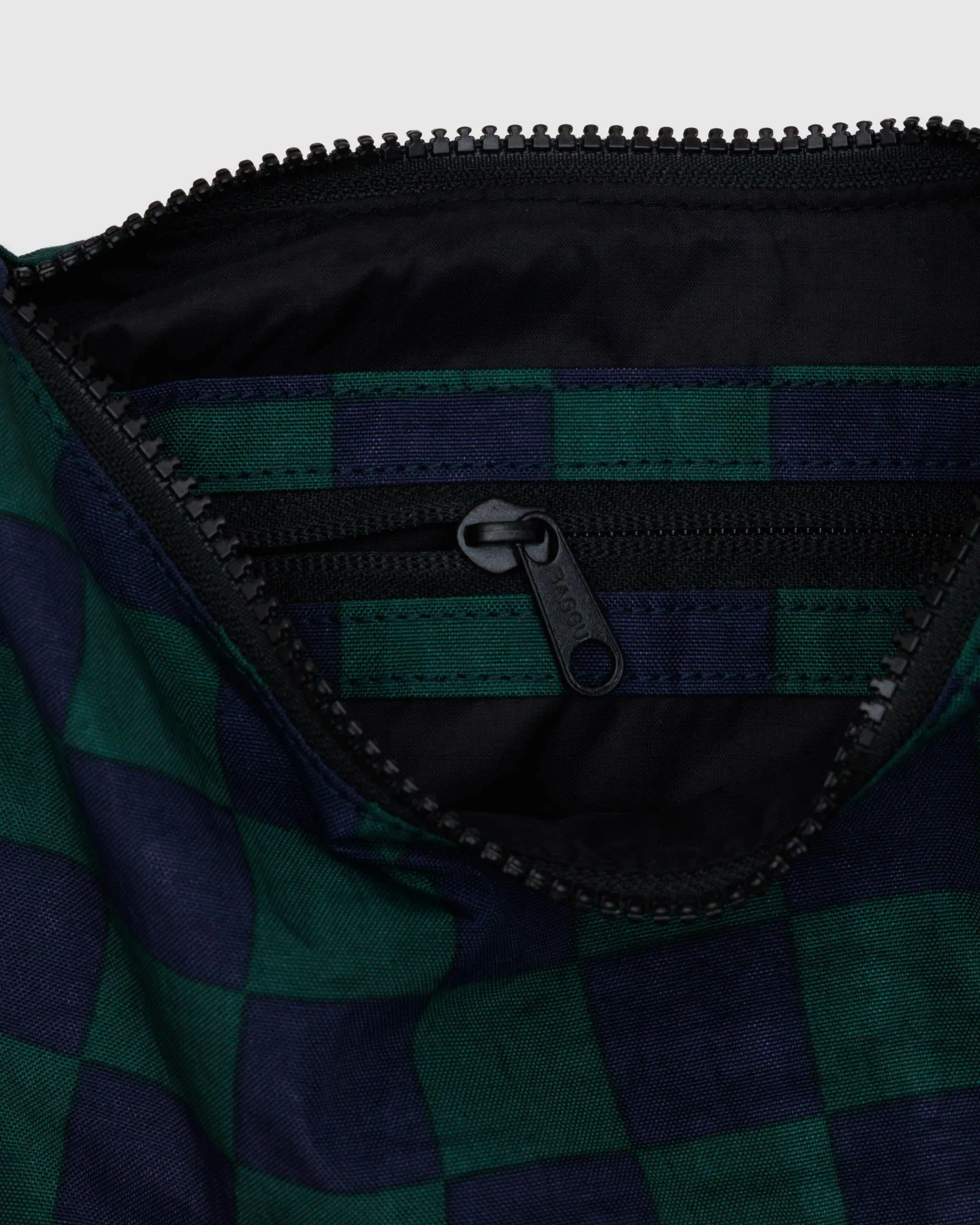 Small Nylon Crescent Bag Navy Green Check - Image 4