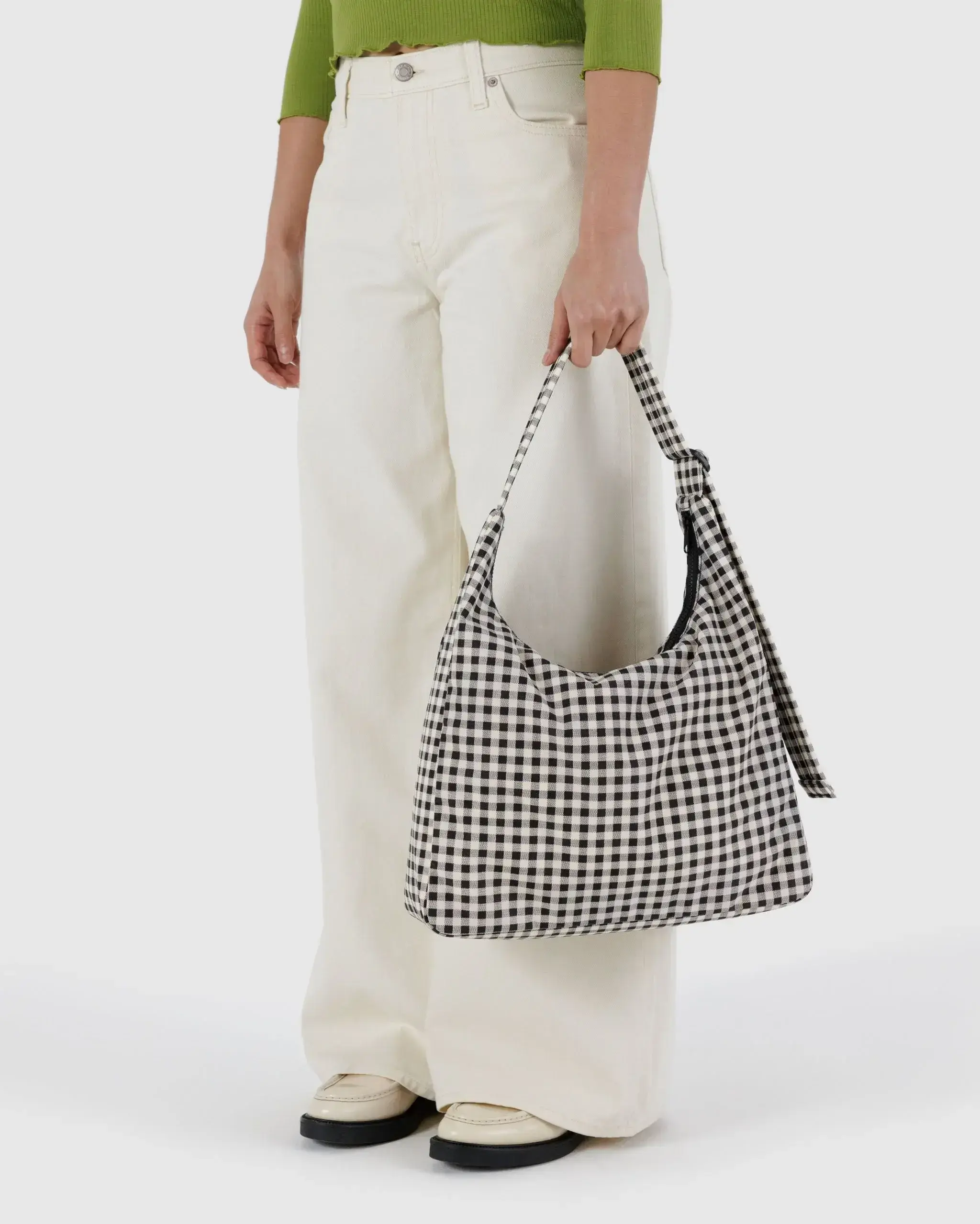 Nylon Shoulder Bag Black & White Gingham - Image 3